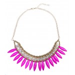 'Omri' Neon Pink Marble Stone Boho Necklace